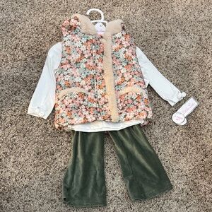 Little Lass Floral Vest and Green Pants Set